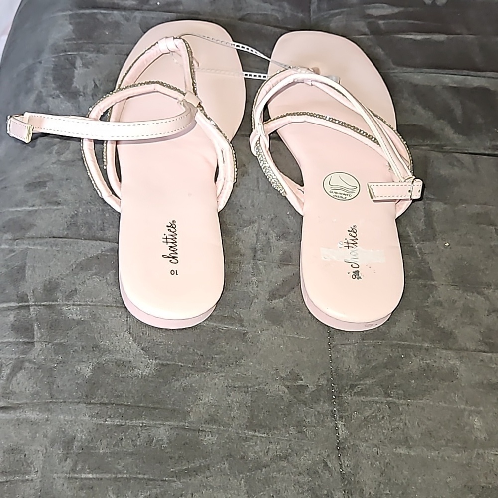 Chatties Light Pink Silver Rhinestone Adjustable Strap Open Toe Thong Sandal 10 - Picture 3 of 7